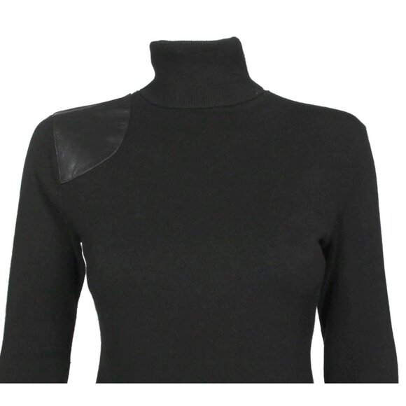 RALPH LAUREN 100% Cashmere Black Leather Shoulder Turtleneck Sweater size M /240 - Picture 7 of 9